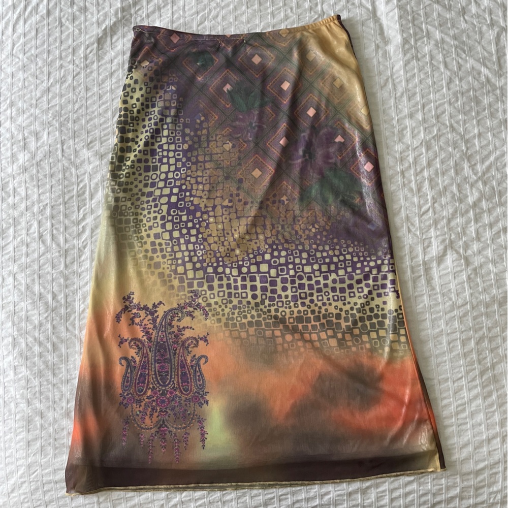 Jane Doe Collection Vintage Multicolor Patterned Midi Skirt